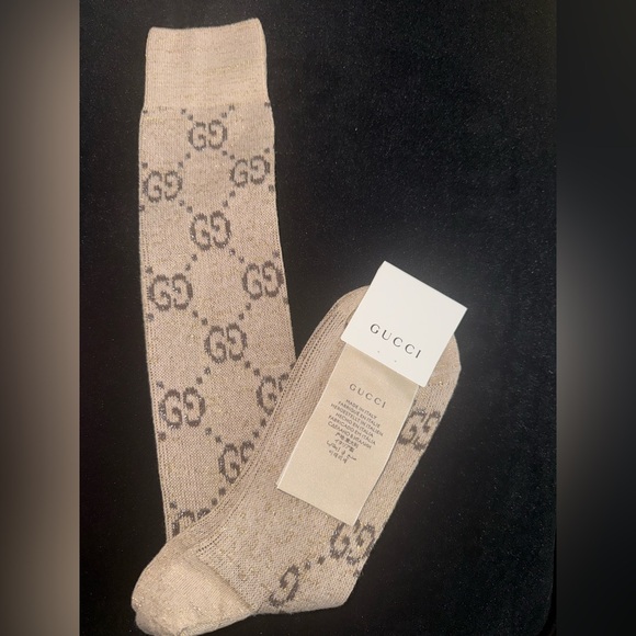 Brand new knee length Gucci Tan Socks with GG Pattern womens fits 7-11 - Picture 1 of 8